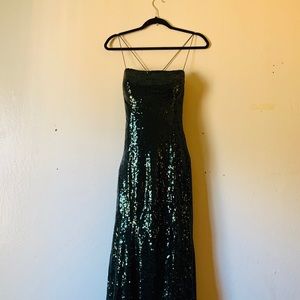 Hunter green sequins prom dress with a slit